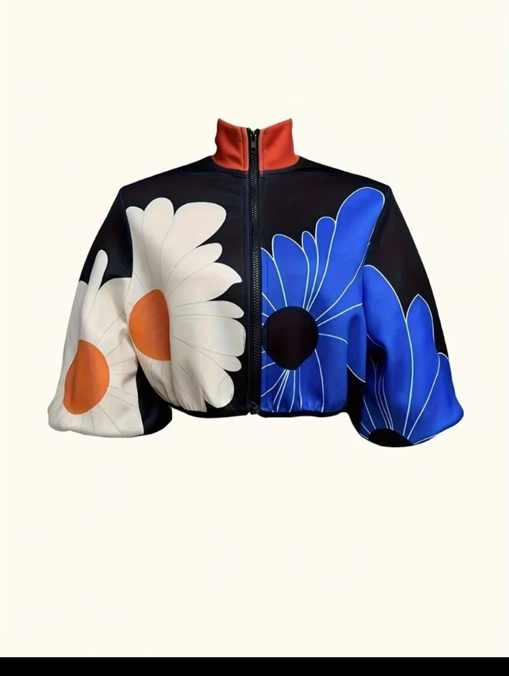 Floral Colorblock Cropped Jacket - Black, Blue & Cream - Picture 7 of 7